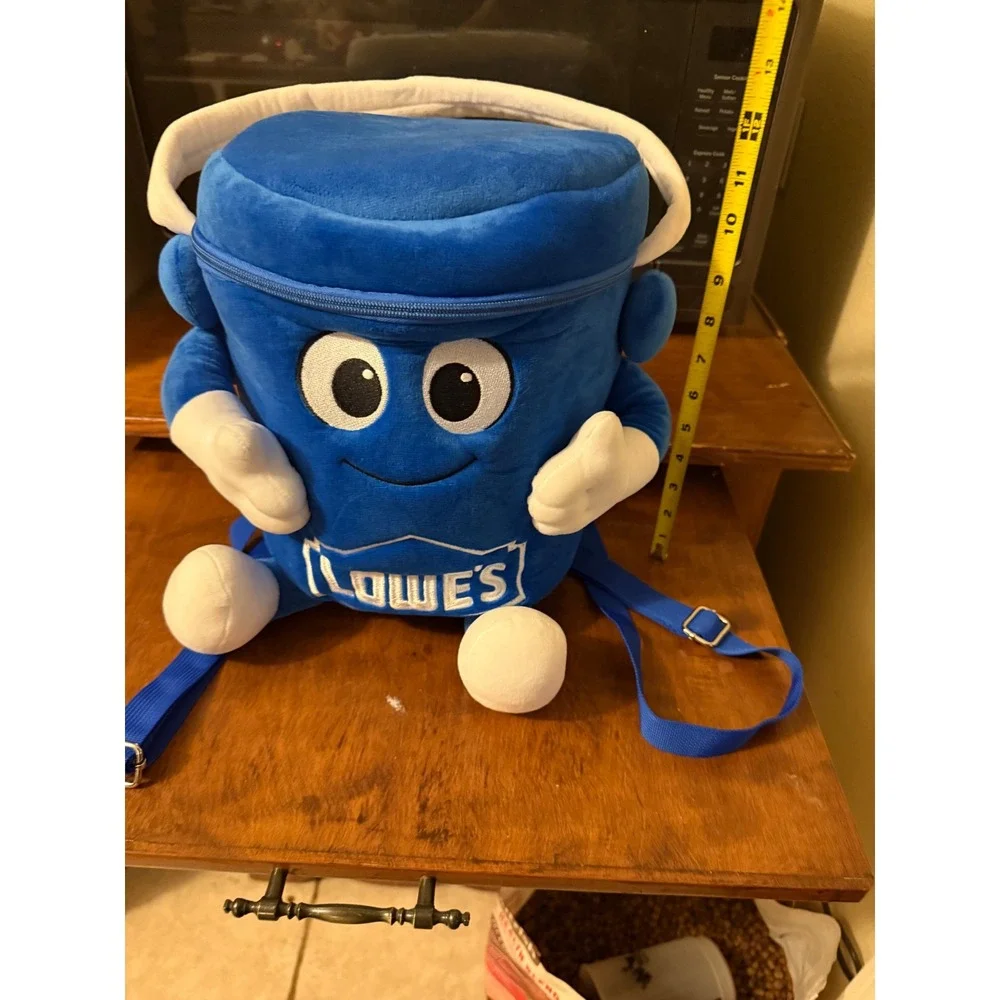 Lowes Bucket Mascot Plush Backpack Blue Novelty Character Bag Adjustable Straps